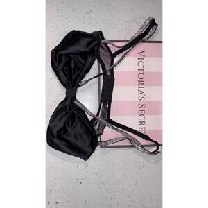 NWT Victoria’s Secret Very Sexy Black Shine Bow Satin Bralette size M